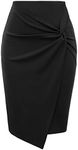 Kate Kasin Wear to Work Pencil Skirts for Women Elastic High Waist Wrap Front Knee Length Bodycon Skirt Tummy Control Black