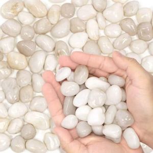0.4-0.8" Polished Pebbles, Small River Rocks for Potted Plants (43lb,White)