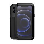 LOVE MEI for iPhone 12 Mini Case, Outdoor Sports Military Heavy Duty Shockproof Waterproof Dustproof Dirtproof Hybrid Aluminum Metal+Silicone+Tempered Glass Hard Cover for iPhone 12 Mini 5.4'' (Black)