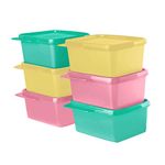 Tupperware . Plastic Square Refrigerator Container Keep Tab 500Ml 6Pc, Pink, Green, Yellow, Blue-Green