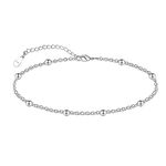 CHIC & ARTSY Ankle bracelets for Women 925 Sterling Silver Bead Chain Anklet Adjustable Anklet Bracelet Summer Beach Foot Chain Jewelry 9" to 10" inch Flexible Fit Anklet