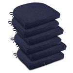 downluxe Indoor Chair Cushions for Dining Chairs, Soft and Comfortable Textured Memory Foam Kitchen Chair Pads with Ties and Non-Slip Backing, 16" x 16" x 2", Navy, 6 Pack