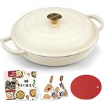 Overmont Enameled Cast Iron Braiser - 3.2 Quart with Cookbook & Lid - Dutch Oven Pot with Enamel Coating for Braising, Stews, Roasting, Bread Baking