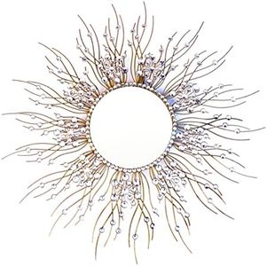 Sophisticated Radiant Metal Sunburst Mirror - Large Round Hanging Espejo for Bedroom - Big Decorative Mirrors for Wall Decor, Espejos para Dormitorio & Mirrors for Wall.