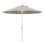 California Umbrella 9' Round Aluminum Market Umbrella, Crank Lift, Push Button Tilt, White Pole, Woven Granite Olefin