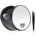 MIYADIVA 20X Magnifying Mirror, 20X Magnifying Mirror Suction Cup and Tweezers, As a Mganifying Makeup Mirror, Pocket Mirror Set for Eyes Makeup 3.5 Inches