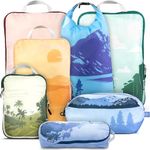 7 Pack Large Packing Cubes for Travel - Ultra Lightweight Expandable Compression Packing Cubes for Clothes (Landscape)