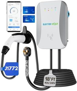 Electro-Volt Level 2 EV Charger - 10 KW, Adjustable 40Amp, 240V, NEMA 14-50 Plug, IP65 Indoor/Outdoor Electric Car Wall Charger Station- FCC Certified and 18-Feet Premium Cable | Smart APP Control