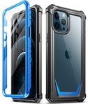 Poetic Guardian Series Designed for iPhone 12 Pro Max 6.7 inch Case, Full-Body Hybrid Reinforced Shockproof Protective Rugged Clear Bumper Cover Case with Built-in-Screen Protector, Blue/Clear