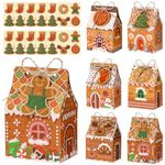Blulu 60 Pcs Christmas Cookie Boxes with Tags Gingerbread House Gift Box with String Kraft Paper Wrapping Containers Christmas Small Candy Containers for Xmas Holiday Party Packaging Favor Supplies