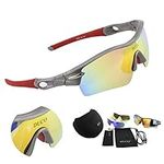 Polarized Sports Sunglasses with 5 Interchangeable Lenses UV400 Protection Sports Sunglasses for Cycling Running Glasses Gunmetal