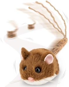 Migipaws Interactive MigiMouse Cat Toy 360° Rolling & Spin with Wiggling Tail for Indoor Cats Smart Motion Sensor, Realistic Squeak, Rechargeable Plush Kitten Toy (Brown)