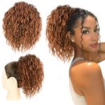 UAmy hair Messy Bun Hair Piece Elastic Drawstring 8inch Mix Brown with Black Loose Curls Bun Hair Extensions Synthetic Short Curly Yaki Hair Drawstring Ponytail for Women Daily Party Use(T30)