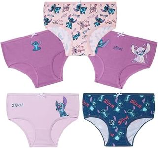 DISNEY Stitch Mutandine Bambina, Comodo Slip Cotone per Ragazza - Pacco da 5 (Viola/Blu, 9-10 Anni)