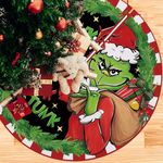 ALINK Stink Stank Stunk Christmas Tree Skirt 48 Inches Lace-up Gifts Artificial Green Xmas Tree Skirt, Red White Stripes Holiday Party Indoor Decoration Home Decor