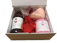 Romantic Night in Gift Set with Valentine Massage Oil, Heart Bath Bomb and Scented Candle Ideal for Valentine or Couples Gift to Share