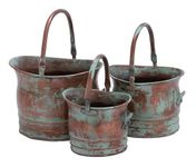 Deco 79 Rustic Metal Round Planter, Set of 3 13", 11", 9"W, Copper