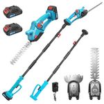 Cordless Hedge Trimmer Long Reach 2.4m Telescopic Pole, Hedge Trimmer Cordless 21V with 2X Batteries & Fast Charger, 90° Adjustable Head, 2-in-1 with Grass Shear Blade, Lightweight for Gardeners