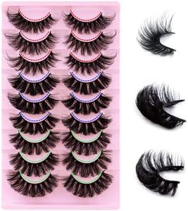 Faux cils 9 paires de cils dramatiques moelleux 6D, faux cils naturels boucl�és professionnels épais cils noirs réutilisables (3 modèles)