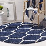 AROMICK Soft Modern Shaggy Area Rugs Fluffy Round Carpet Comfy Bedroom Home Decorate Floor Kids Playing Mat Size (3x3 Feet, Blue Ivory)