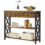 Yaheetech Industrial Console Table with Drawer Metal Frame, Vintage Sofa Table with 2 Open Shelves for Living Room, Hallway, Bedroom, 100x29.5x81cm, Rustic Brown