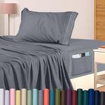 Utopia Bedding Twin Size Sheet Set – Soft Microfiber 3 Piece Hotel Luxury Bed Sheets with Deep Pockets - Embroidered Pillow Case - Side Storage Pocket Fitted Sheet - Flat Sheet (Grey)