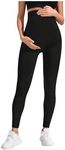 MakeMeChic Women's Maternity Leggings Elastic Waist Seamless Yoga Pregnancy Skinny Pants Black Medium