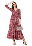 Daevish New Rayon Printed V Neck Maxi Dress for Women & Girl's | Women Maxi Length Dress Maroon