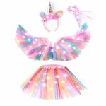 Halloween Costumes for Girls, Unicorn Costume for Girls with Feather Wings Tutu Skirt Magic Wand Unicorn Headband, Princess Costumes for Girls for Halloween Cosplay Party, Unicorn Gifts for Girls