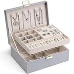 Vlando Jewellery Box, 2-Layer Jewellery Storage with Removable Tray,Travel Jewellery Case for Necklace,Bracelets, Earring Storage Organiser,Gift Idea.Grey