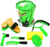 9 Pieces Horse Grooming Kit Tack Room Supplies Set with Organizer Tote Bag, Oval Massage Curry, Hard and Soft Brush, Hoof Pick, Sweat Scraper, Bathing Sponge, Combs for Horse Riders Beginners (Green)