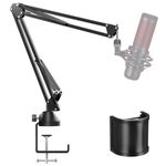 TONOR Microphone Boom Arm, Adjustable Microfono Stand Mic Arm with Extra-large Pop Filter, 3/8’’ and 5/8’’ Screwadapter, Equipment for Podcast, Recording, Streaming, 35cm+35cm, T10