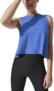 Mippo Womens Athletic Yoga Crop Tops Flowy Cropped Workout Tank Crop Top Workout Shirts Loose Workout Clothes Muscle Tee Women Juniors Tops for Women Blue M