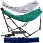 Tranquillo Combo x2 Hammocks with Stand for Outside & Tree Straps, Heavy Duty Hammock with Stand 600lbs for Indoor Outdoor Patio Backyard, x2 Hammocks for 2 Person, Portable Carrying Bags, Peacock