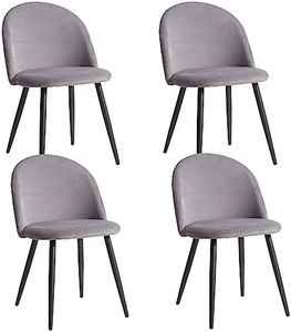 BenyLed Lot de 4 chaises de salle à manger ; Chaises de cuisine avec revêtement en velours ; Chaises de salon modernes avec pieds en métal noir (Gris) EY-04
