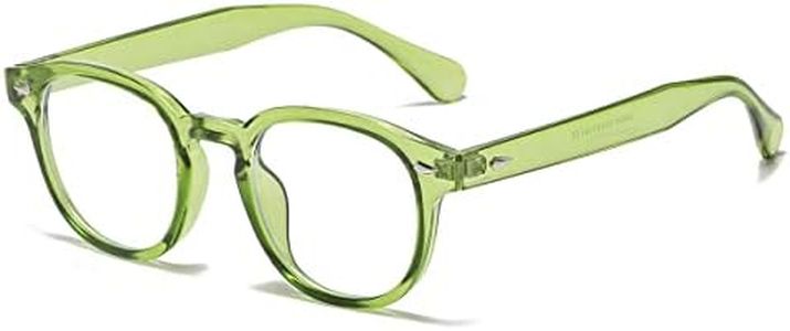 NIDOVIX Retro Round Blue Light Blocking Glasses for Men Women, Vintage Frame Non-prescription Computer Reading Eyeglasses, 01 Light Green, lenswidth