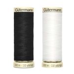 Gutermann Sew-All Polyester Thread for Hand or Machine Sewing, Embroidery and Stitching - Colour's WHT & BLk - 1 x 100m Spool of Each