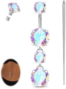 GEMQUEEN Moissanite & G23 Titanium Belly Button Ring Rainbow Stone, 10mm