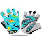 Kids Junior Cycling Gloves Fingerless Outdoor Sport Road Mountain Bike Monkey Bars, Fit Boy Girl Youth Age 2-10, Gel Padding Bicycle Half Finger Pair S M L XL (Dinosaur, XL)