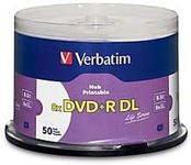 Verbatim Inkjet Hub Printable DVD+R DL Spindle, White, Pack of 50