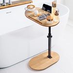 Isyunen Bathtub Side Tray,Height Adjustable Bamboo Bathtub Tray Table,Freestanding Bath Caddy Tray for Tub Against Wall,Bathtub Side Table Home Spa (Original Wooden Color)