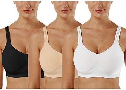 Vertvie Women's Sports Bra Seamless Comfort Push Up Bra Wireless Padded Plus Size Yoga Sleep Bra 1/2/3 Pack(3 Pack-Black+White+Khaki,3XL)