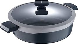 MasterPro Shallow Casserole Dish with Tempered Glass Lid, 4.9L/5.2Quart, Durable Cast Aluminium Everyday Cookware, Non Stick Pot with Ergonomic Soft Touch Side Handles, Gastro Ceramic, Grey