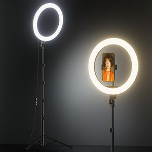 TODI 12" Ring Light with 63" extendable Tripod Stand, Selfie RingLight with Phone Holder and Selfie Remote, 2-in-1 Dimmable LED Ring Light for Makeup, Live Stream, Photography