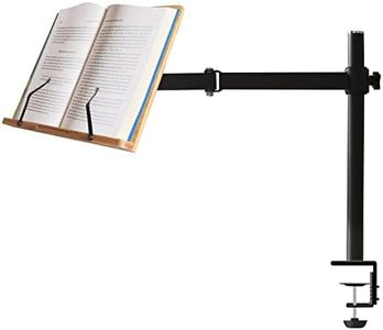 wishacc Book Stands Height Adjustable, Table Side Bamboo Reading Mount Holder with Clamp - Sturdy Desktop Cookbook Rest with Page Clips for Reading Hands Free 13.2 x 9.2 inch