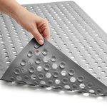 Gorilla Grip Patented Bath Tub Shower Mat, 35x16 Washable Bathtub Floor Mats, Suction Cups and Drain Holes to Keep Tubs Clean, Gray Opaque