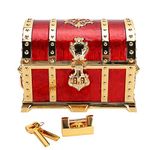 TMISHION Metal Treasure Chest Vintage Rectangle Zinc Alloy Trinket Jewellery Box Pirate Treasure Chest Organizer with Lock Jewellery Storage Box