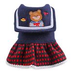 KUTKUT Student Bear Lapel Collar Warm Dress for Small Dogs | Woolen Princess Checkered Tulle Skirt for ShishTzu, Poodle, King Charls, Poodle etc (Size: XL, Chest: 50cm, Length: 40cm)…