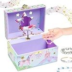 Jewelkeeper Unicorn Jewellery Box for Girls Birthday Presents - Girls Jewellery Box with Pullout Drawer, Glitter Rainbow Kids Jewellery Box with The Beautiful Dreamer Tune - 15x10.8x8.6 cm