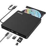 Guamar External CD DVD Drive, USB 3.0 Portable CD/DVD +/-RW DVD Player CD ROM Burner, Type-C Optical Disk Reader Writer for Laptop PC Mac MacBook Computer Windows 11, with SD/TF Slot & USB Port